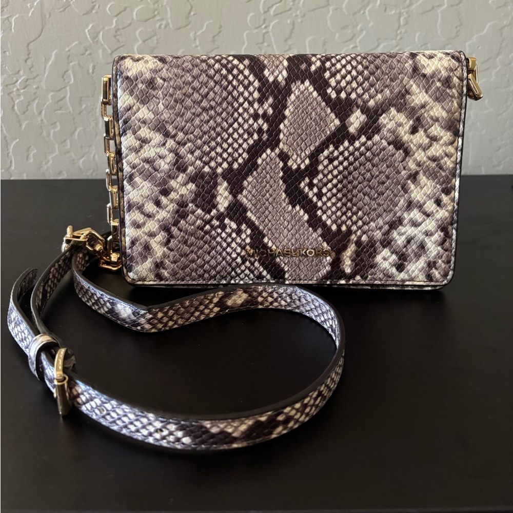 Michael Kors Brinkley MD Python Embossed Leather Crossbody Bag